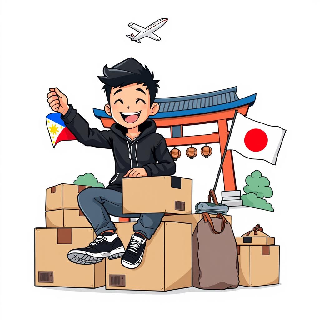 An illustration logo featuring an anime-style smiling man wearing a black jacket and Nike shoes