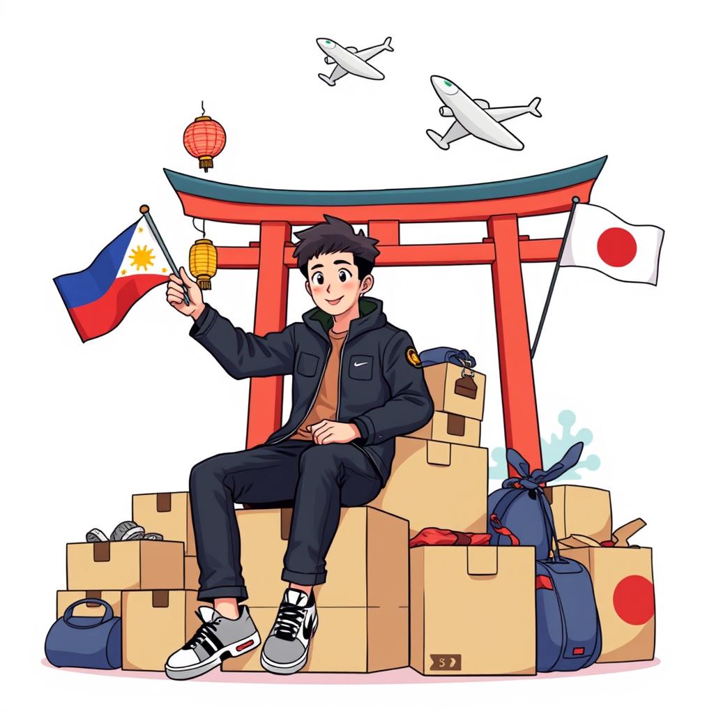 An illustration logo showcasing an anime man wearing a black jacket and Nike shoes