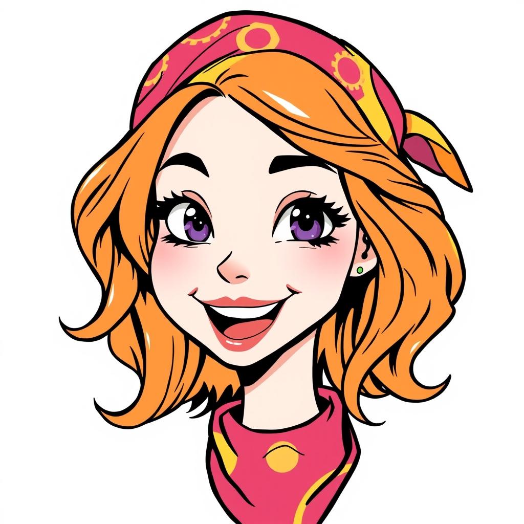 A beautiful comic icon with wavy hair and a colorful bandana