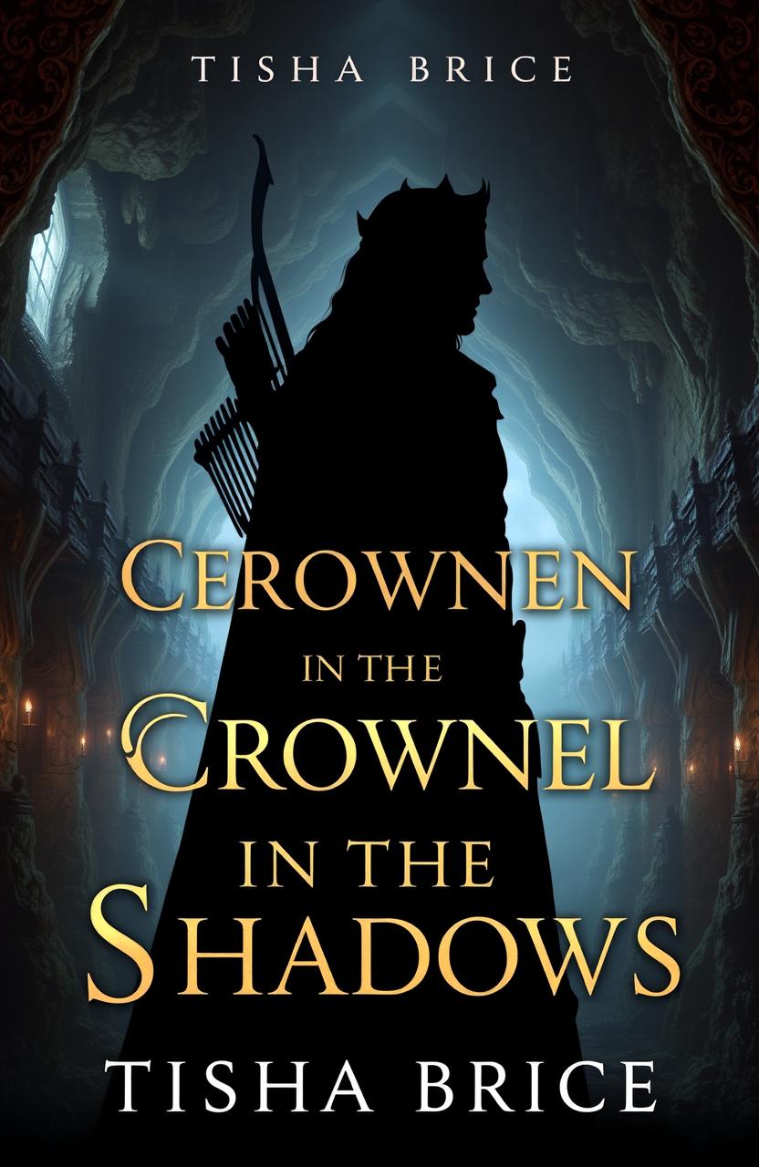 A captivating book cover for a romance fantasy titled 'Crowned in the Shadows' by Tisha Brice