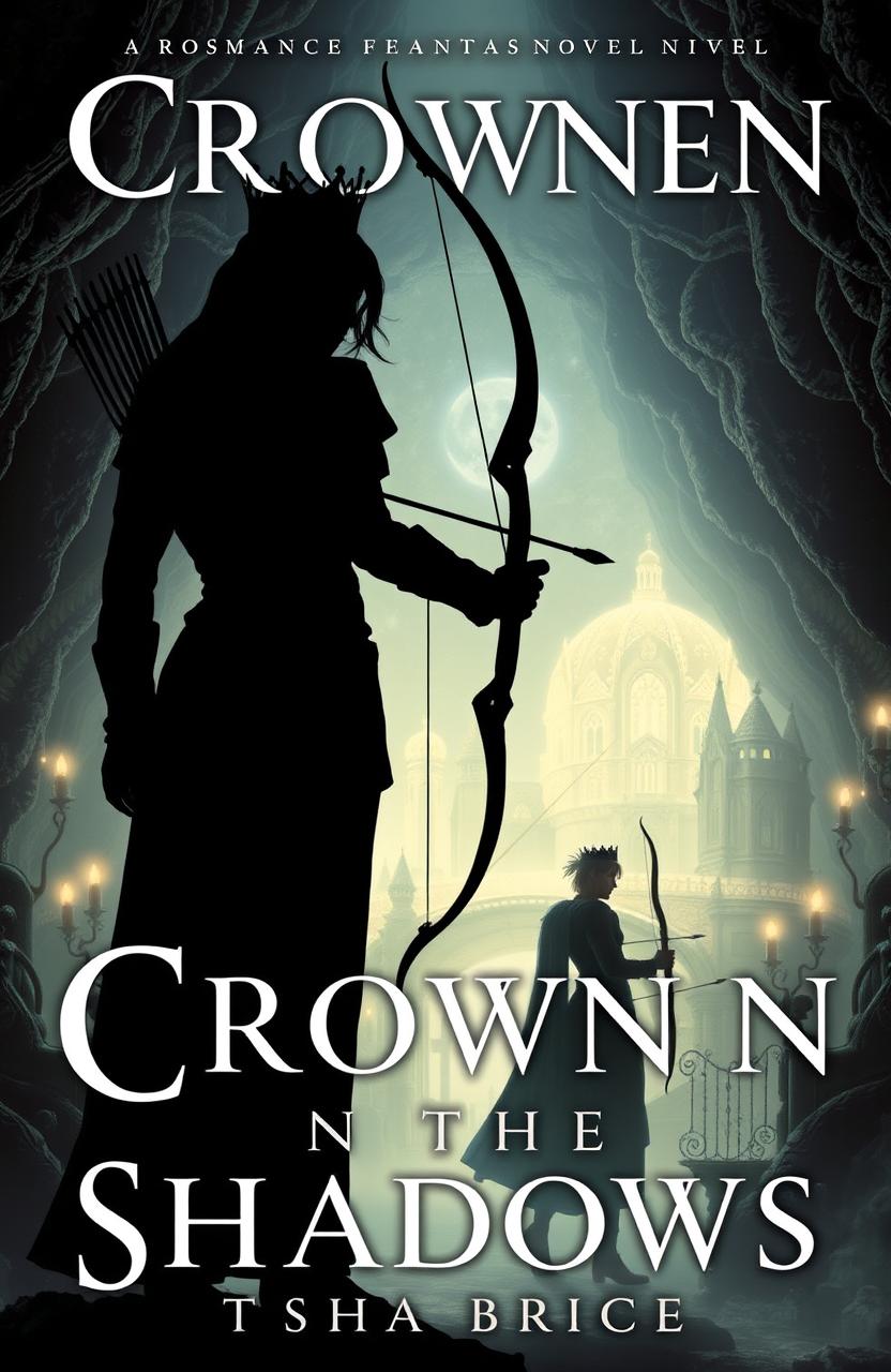 A captivating book cover for a romance fantasy novel titled 'Crowned in the Shadows' by TishaBrice