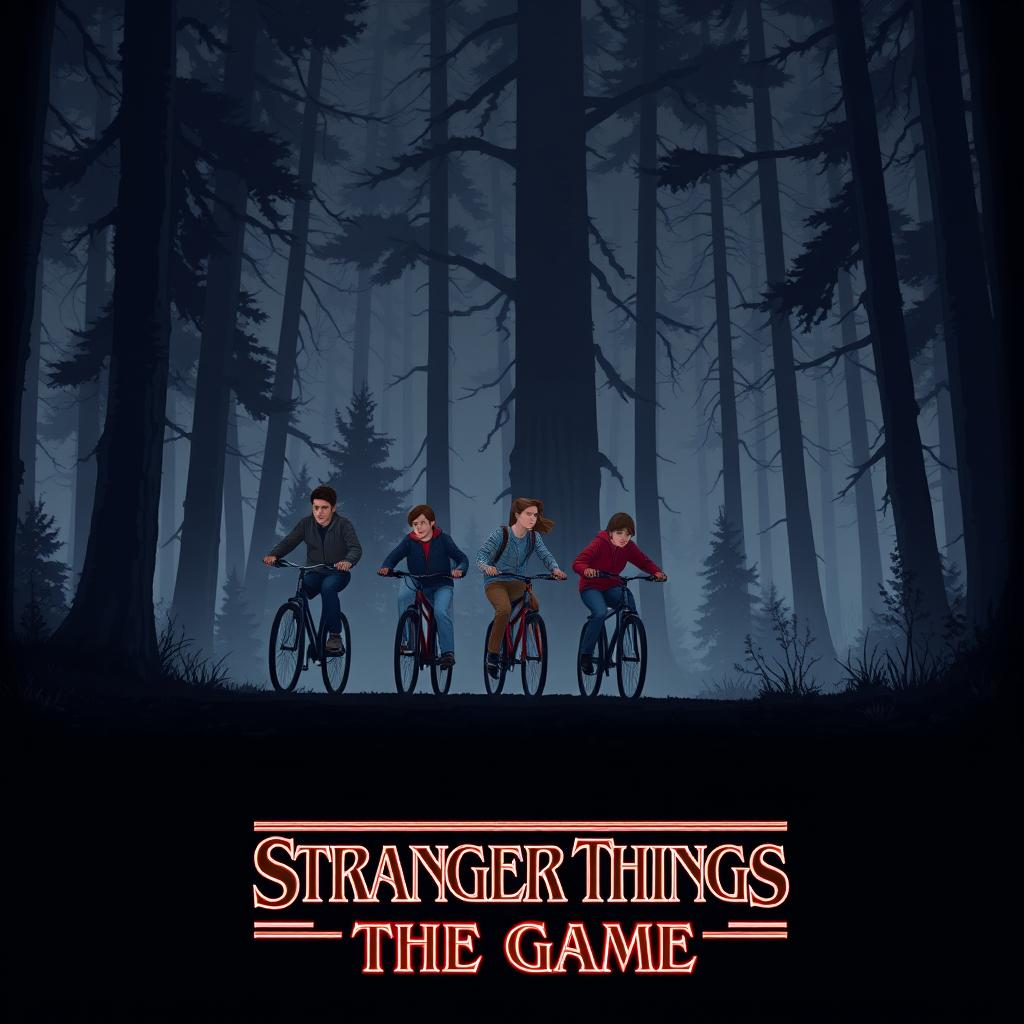 An artwork emulating the atmospheric introduction of Stranger Things, depicting a scene from "Stranger Things: The Game"