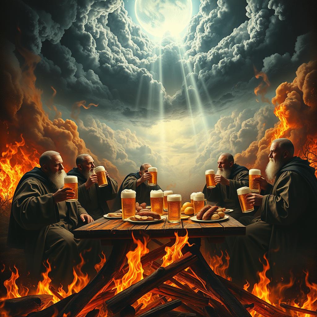 An intense and surreal depiction of the Rapture inspired by 'Serai,' blending apocalyptic chaos with dark humor