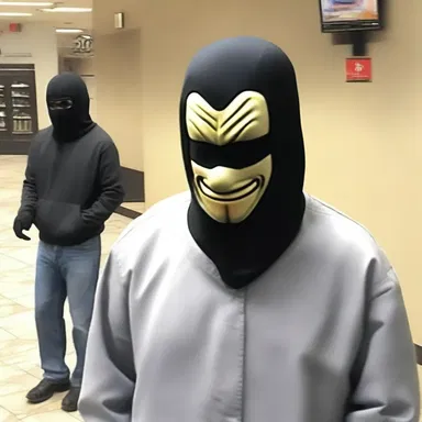 In the alleged bank robbery, the suspect wore a mask similar to the ones often seen in cartoons.