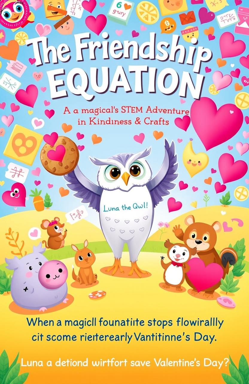 A vibrant book cover for "The Friendship Equation: A Valentine’s STEM Adventure in Kindness & Crafts"