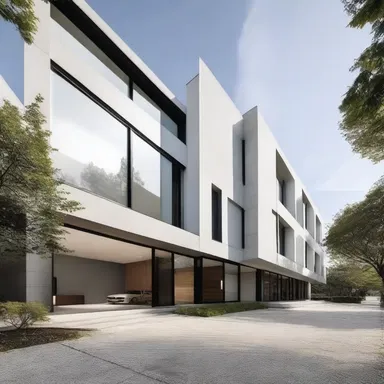 The modern design of the building shows allegiance to clean lines and minimalist aesthetics.