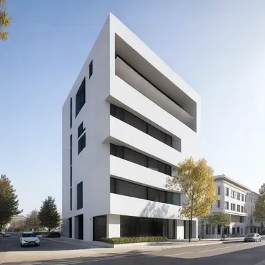 The modern design of the building shows allegiance to clean lines and minimalist aesthetics.