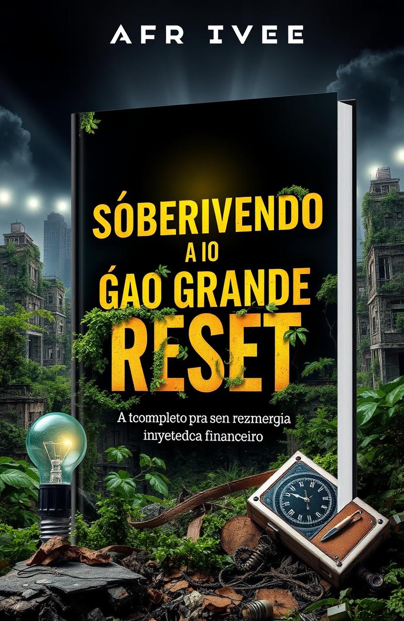 A striking ebook cover for the title 'Sobrevivendo ao Grande Reset: Guia Completo para Viver Sem Energia, Internet e Sistema Financeiro'