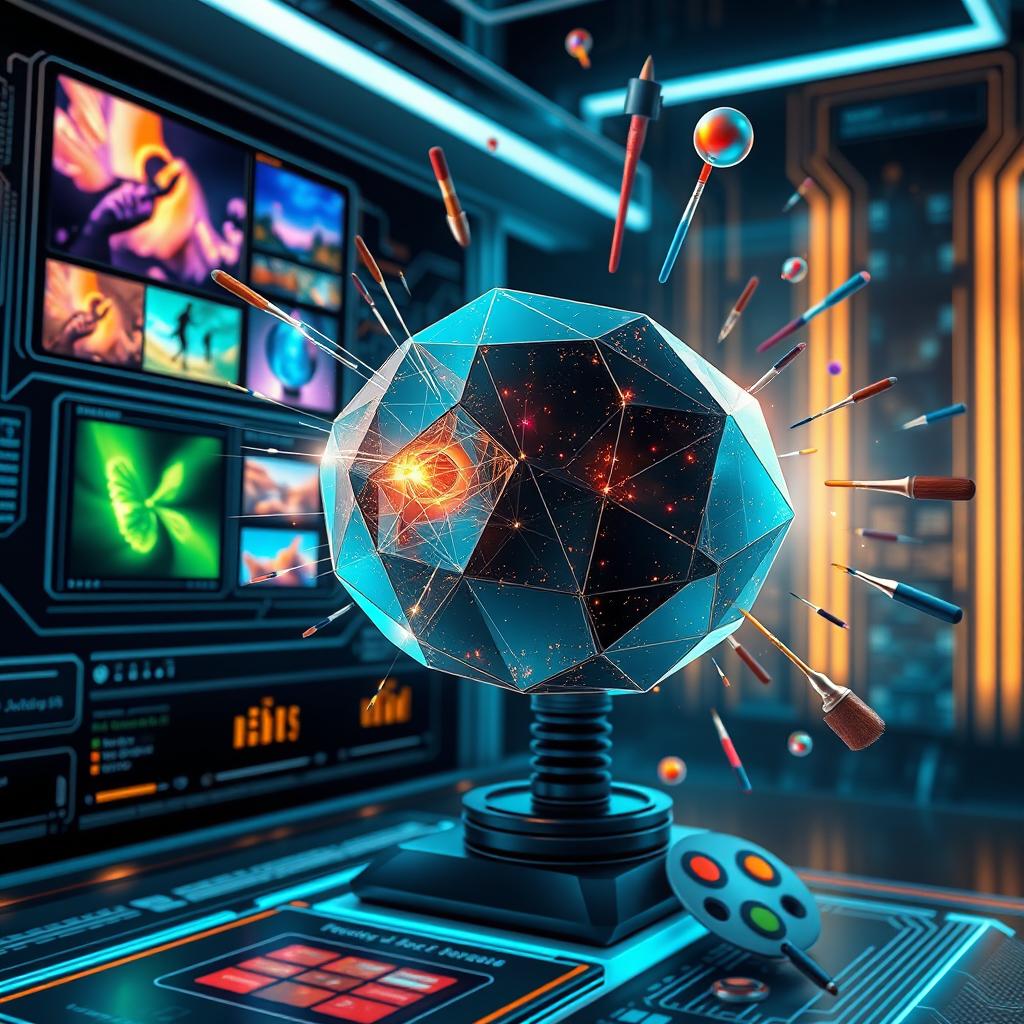 An artistic representation of an advanced artificial intelligence system actively generating requested images