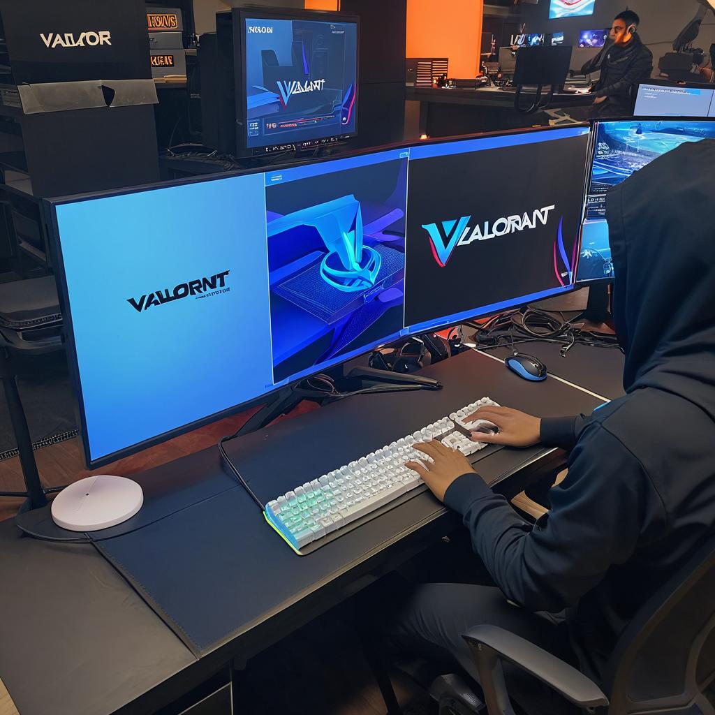 Make background like dark room and show valorant game in monitor using this image and more realistic