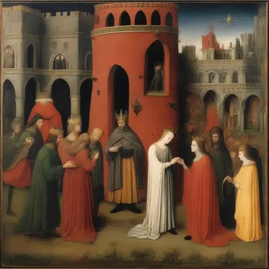 The painting depicted a scene from medieval times, functioning as an allegory for the eternal struggle between good and evil.