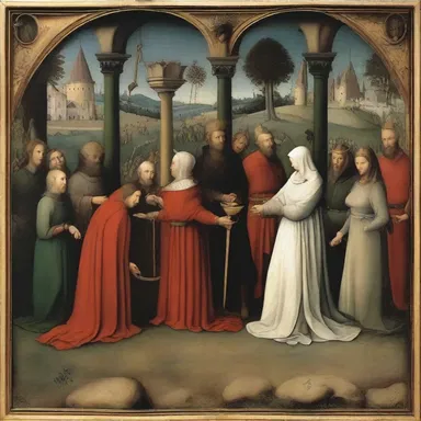 The painting depicted a scene from medieval times, functioning as an allegory for the eternal struggle between good and evil.