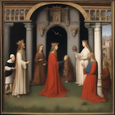 The painting depicted a scene from medieval times, functioning as an allegory for the eternal struggle between good and evil.