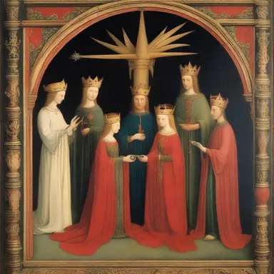 The painting depicted a scene from medieval times, functioning as an allegory for the eternal struggle between good and evil.