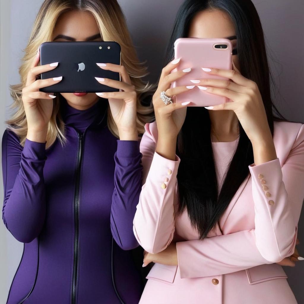 Make it look like these women are in one picture together with their hands before their faces so their faces are not visible at all