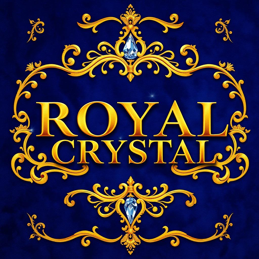 A luxurious and elegant design featuring the words 'ROYAL CRYSTAL' in an ornate, gold-leaf font surrounded by intricate royal patterns