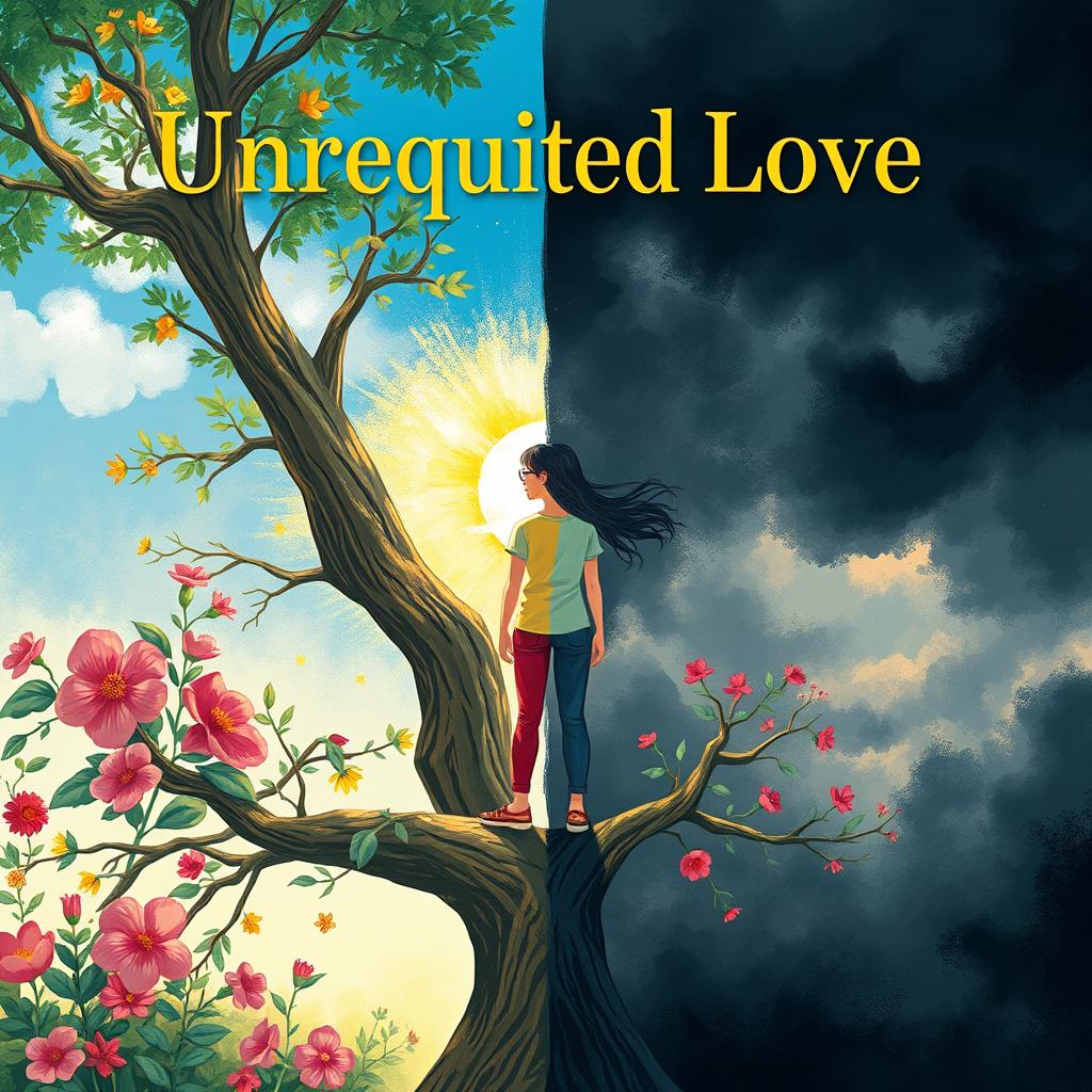 A book cover illustration that captures the transformation of a person due to unrequited love