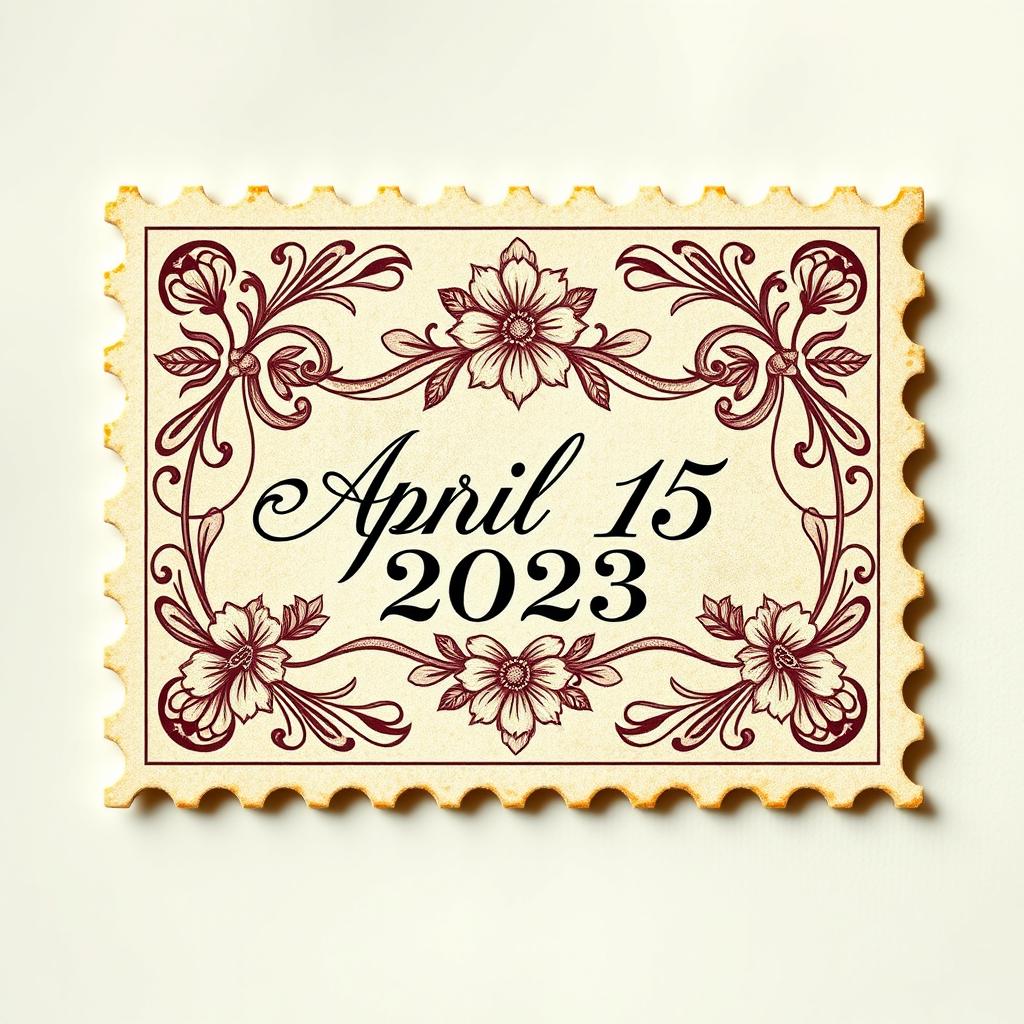 An elegant and detailed design of a vintage postage stamp featuring an intricate floral motif, soft pastel colors with a light texture that gives it an authentic feel