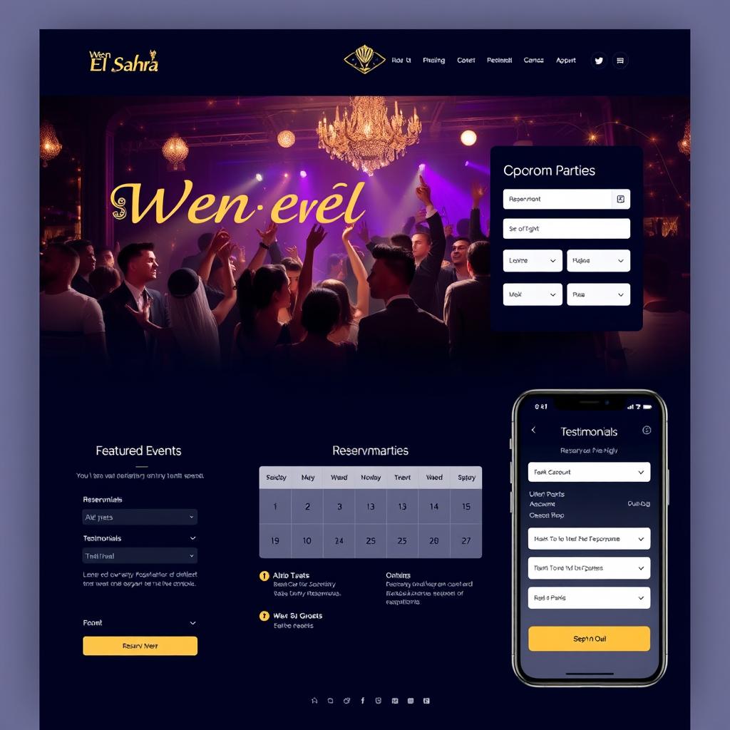 An exquisite and professional website and application template for the 'Wen El Sahra' event night party reservation system
