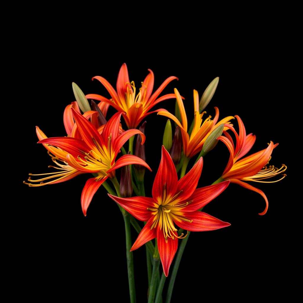 A vibrant bunch of Lycoris flowers, showcasing their striking features such as elongated petals and unique shapes