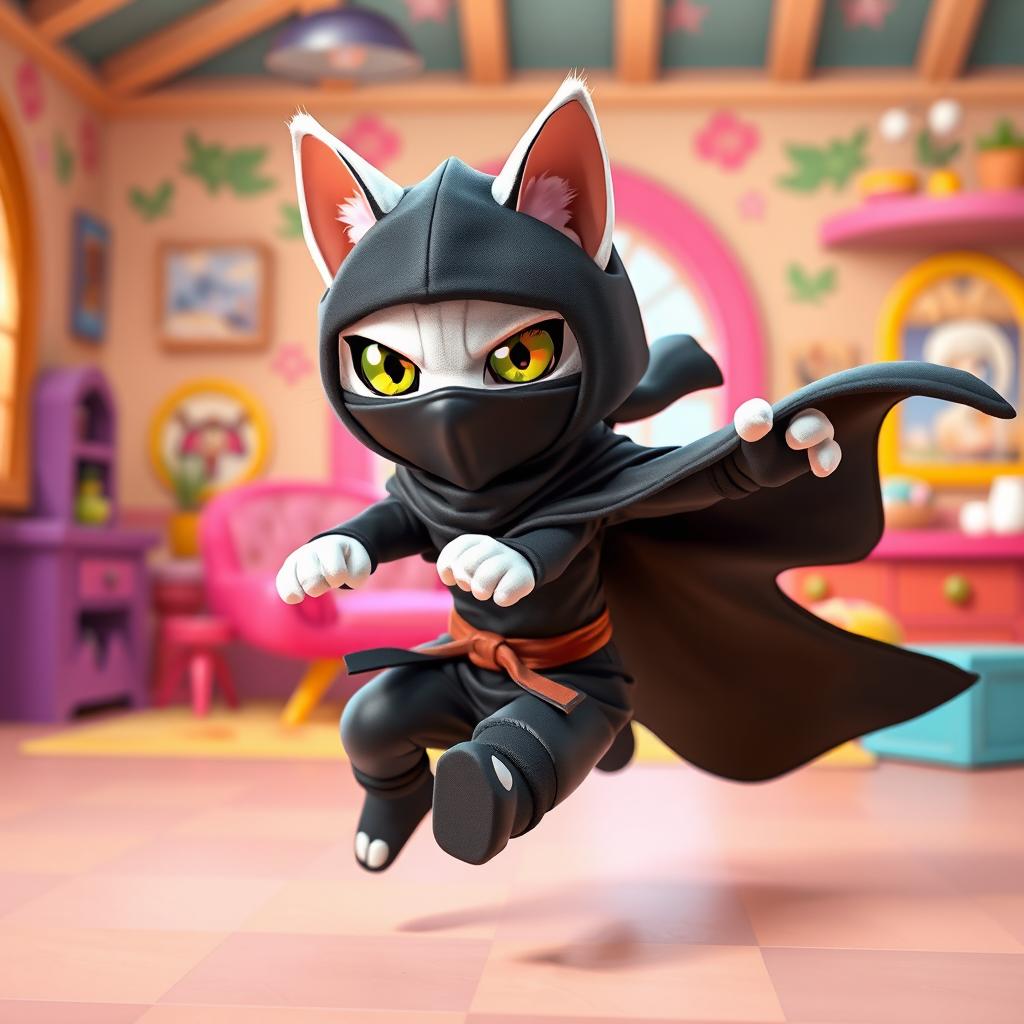A creative reinterpretation of Pandy Paws, the cat character from Gabby's Dollhouse, styled as a cat ninja