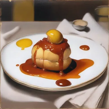 The painting showcased at the museum beautifully depicted a delicacy drizzled with allemande sauce.