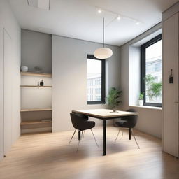 A 220 square feet office with four walls, one featuring a window and another with a door. The room contains a single table and three chairs, with a minimalistic ceiling design without any POP work.