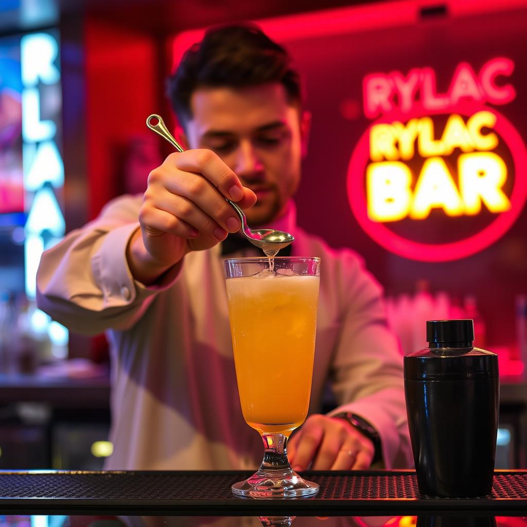 A bartender creating a cocktail, the bartender's face is not visible