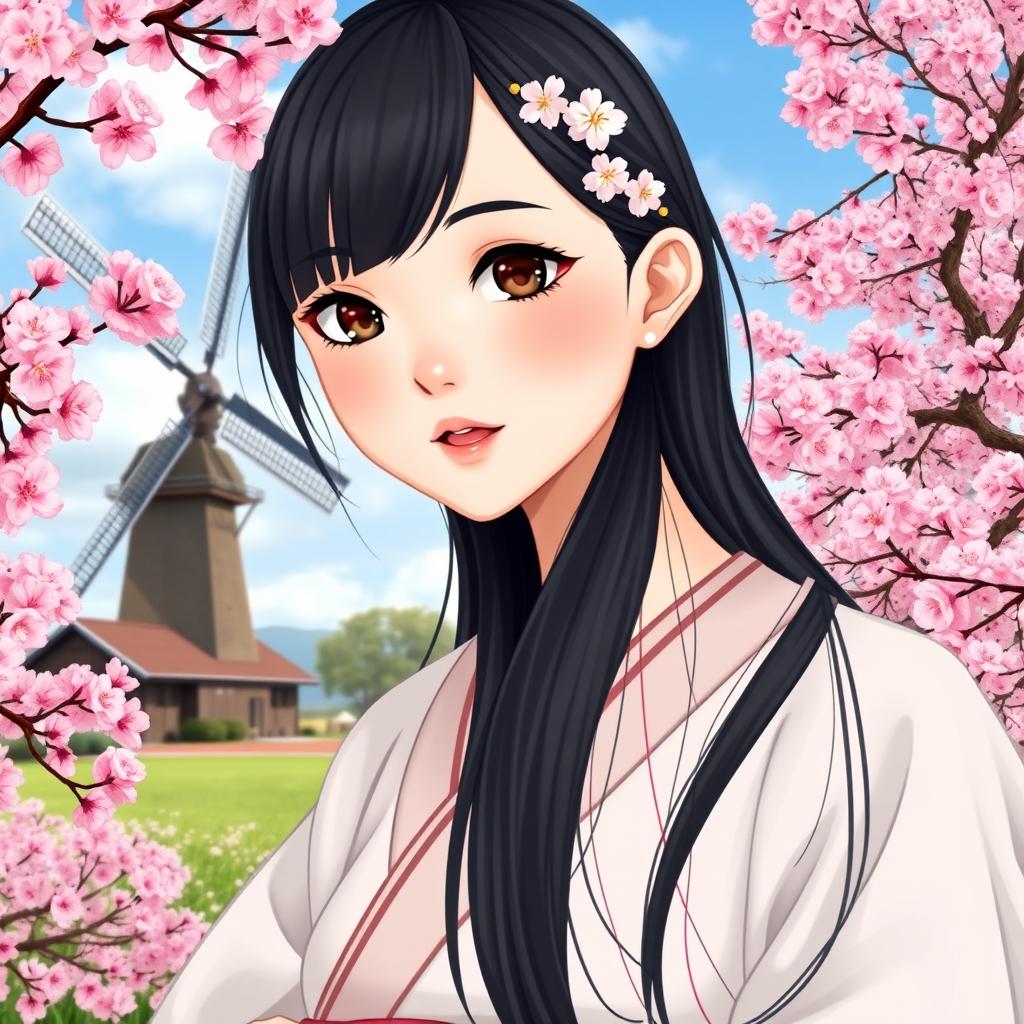 A beautiful Dutch girl with Japanese ethnicity, showcasing a harmonious blend of both cultures