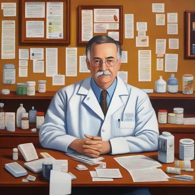 The painting depicted an allergist in his office, surrounded by various allergic reaction symptoms.