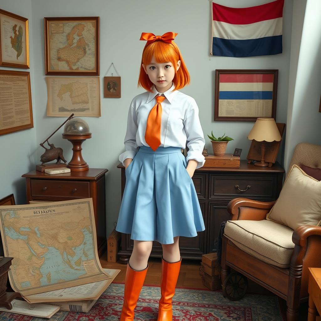 An ethnically Japanese teenage girl living in the Netherlands, embodying a Dutch nationalist spirit
