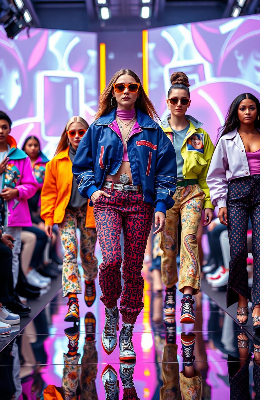 A vibrant fashion scene showcasing the hottest fashion trends of 2025