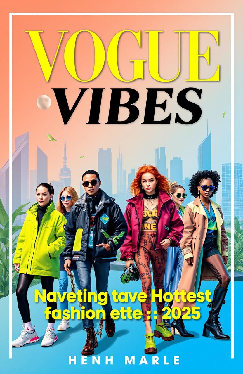 A dynamic and stylish book cover for 'Vogue Vibes: Navigating the Hottest Fashion Trends of 2025'