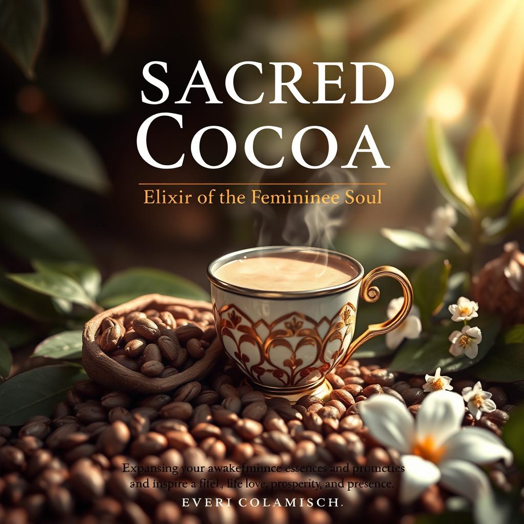 An enchanting eBook cover for "Sacred Cocoa: Elixir of the Feminine Soul