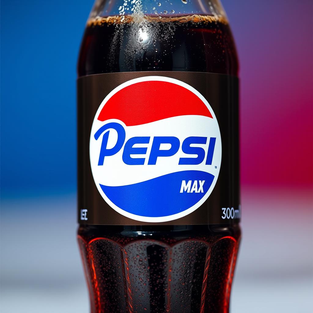 A close-up shot of a 300ml glass bottle of Pepsi Max, featuring the iconic Pepsi logo prominently displayed