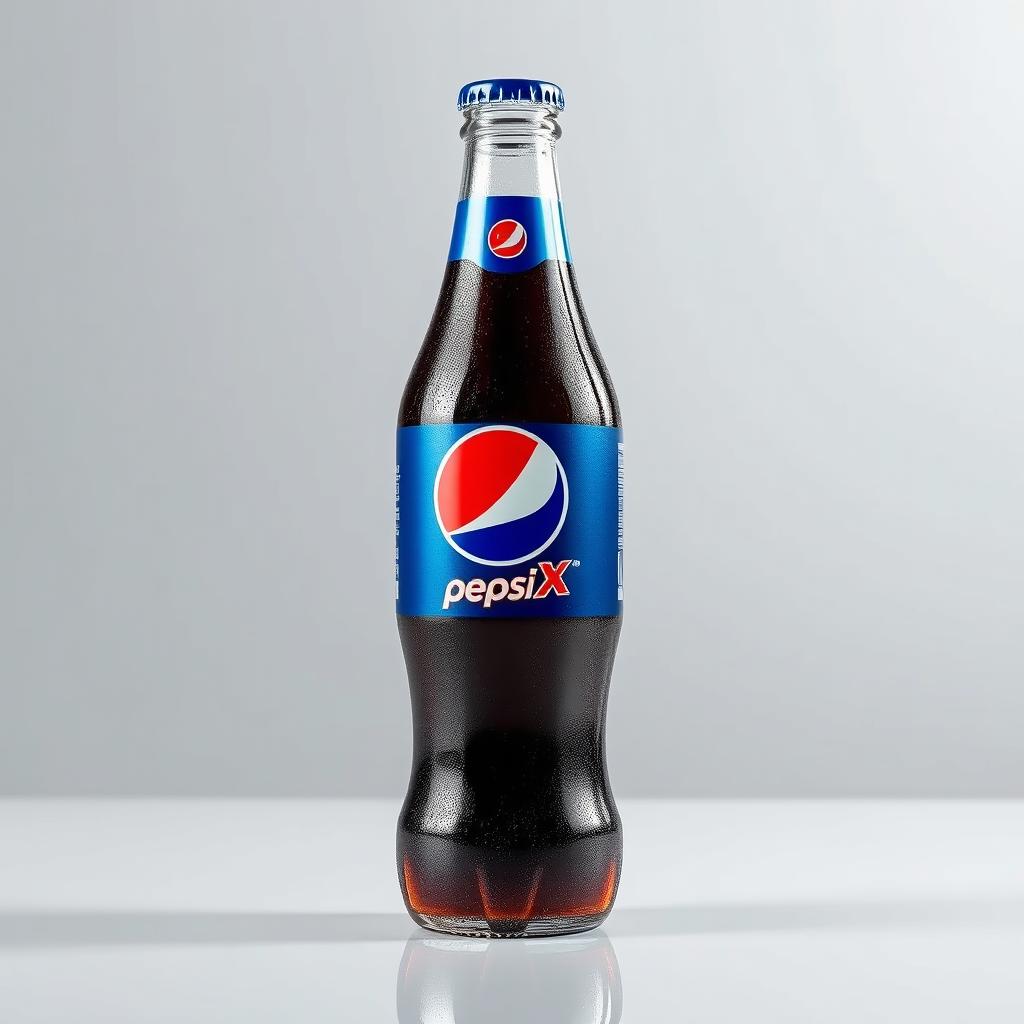 A realistic 150mm tall glass bottle of Pepsi Max, showcasing its iconic blue and black label