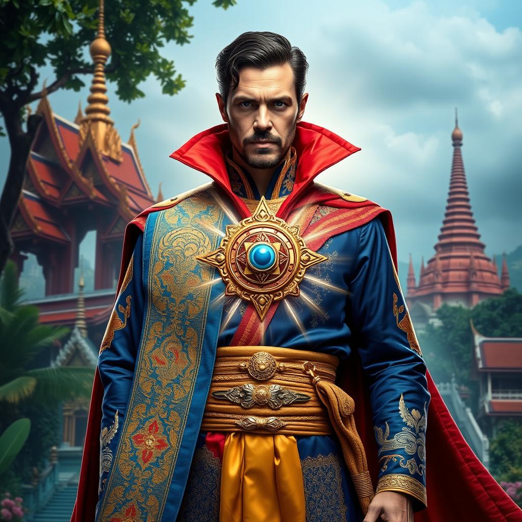 A reinterpretation of Doctor Strange as a character embodying Thailand, dressed in traditional Thai attire