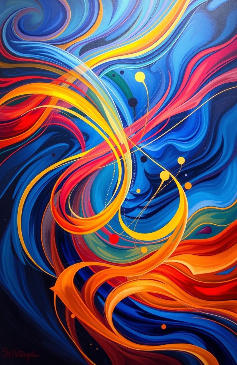 A vibrant and dynamic abstract representation of rhapsodies, swirling colors and shapes blending harmoniously to create a sense of musical rhythm and emotion