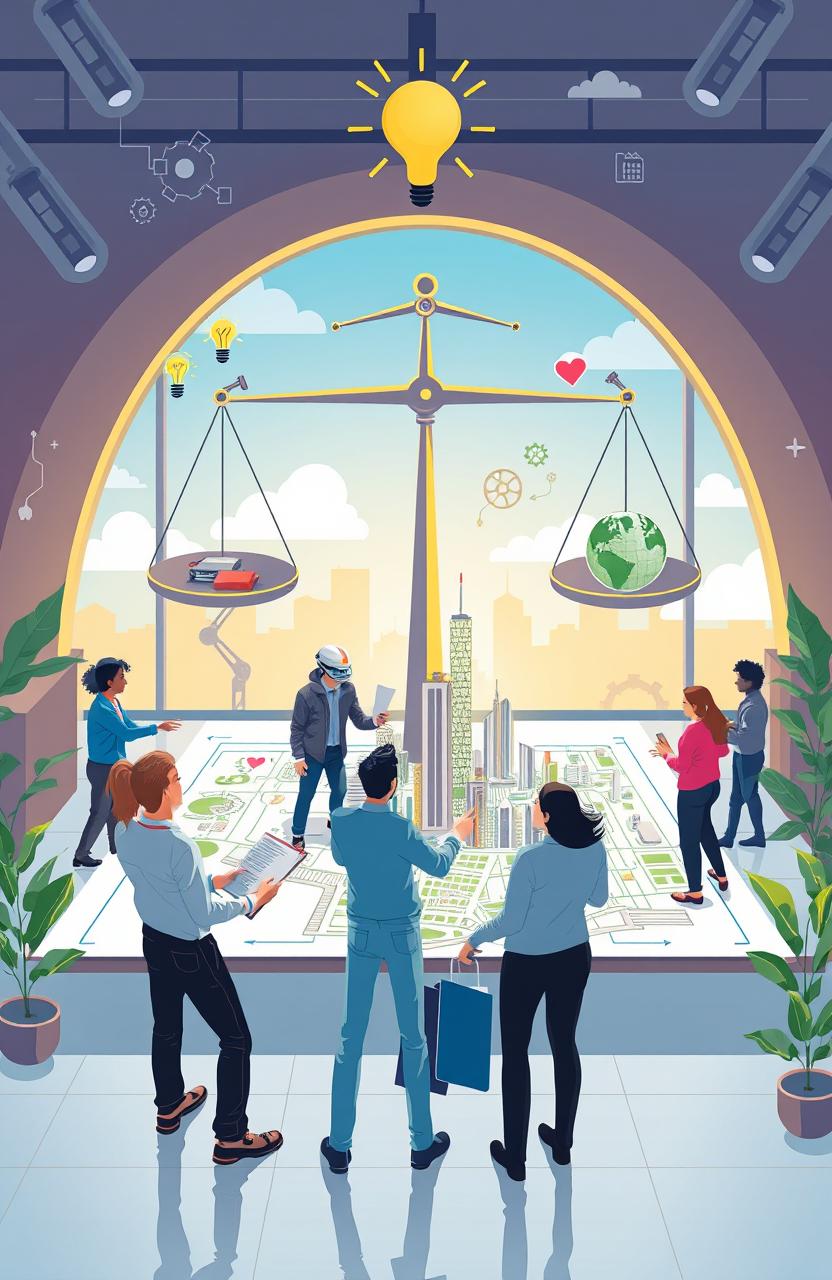 A visually striking and thought-provoking illustration depicting the concept of engineering ethics