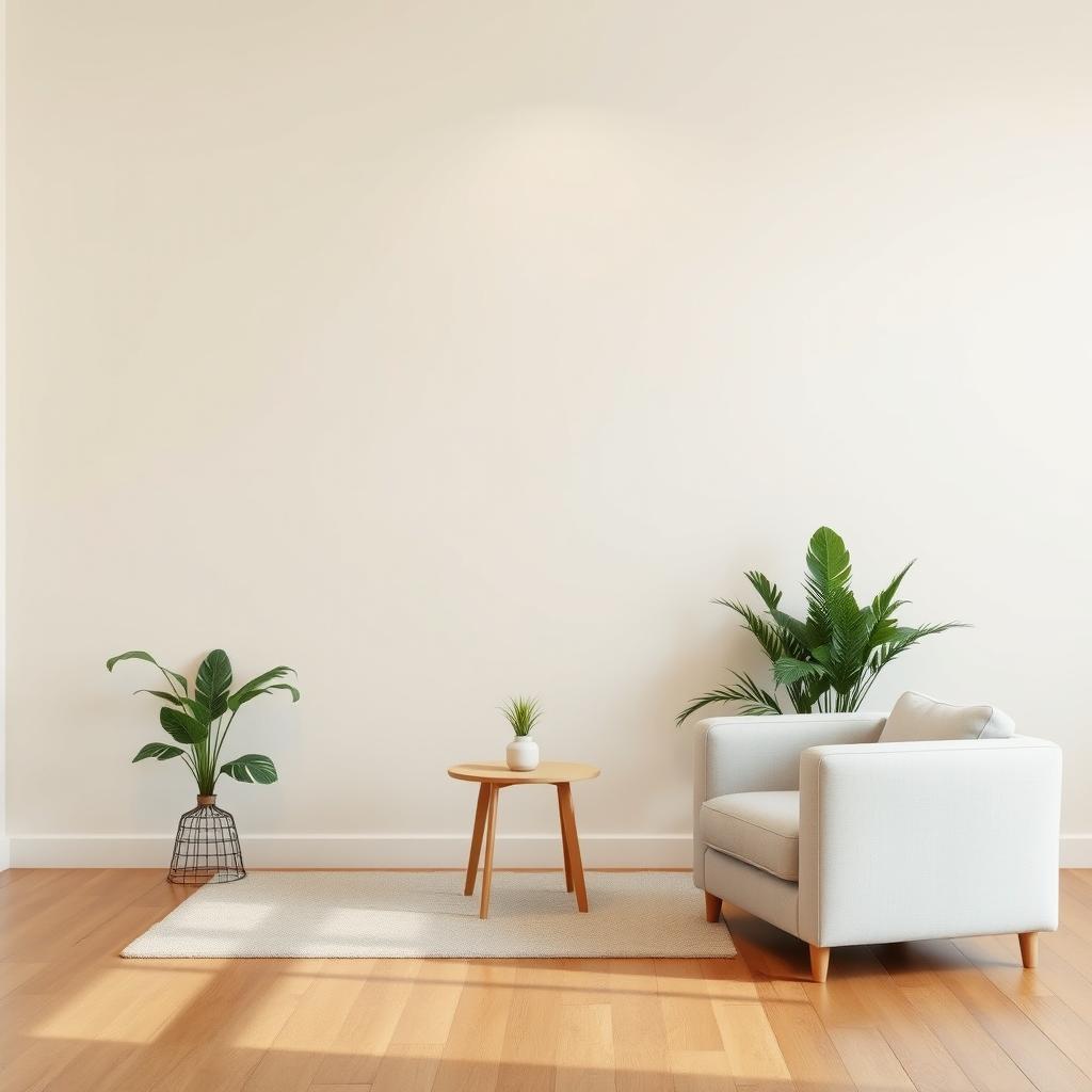 An interior scene of a modern room with a wall painted in a soft pastel color
