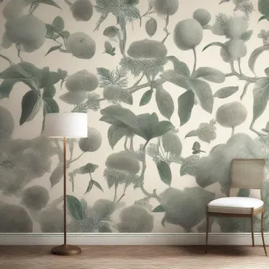 The alliaceous-inspired wallpaper design adds a touch of botanical elegance to the room.