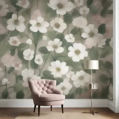 The alliaceous-inspired wallpaper design adds a touch of botanical elegance to the room.