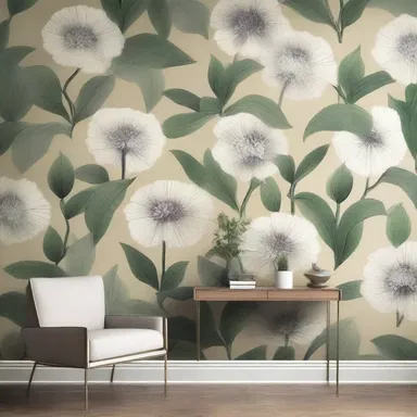 The alliaceous-inspired wallpaper design adds a touch of botanical elegance to the room.