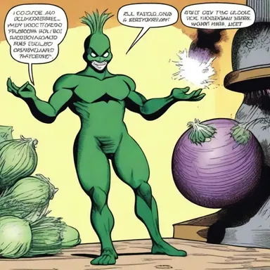 The main character in the comic strip had a superpower of emitting a pungent onion odor from his alliaceous plant-like suit.
