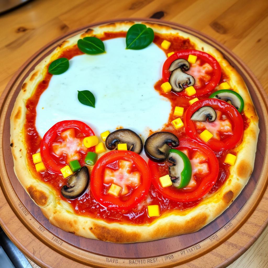 An appetizing pizza featuring a rich layer of melted mozzarella cheese topped with fresh, juicy tomatoes, sweet corn, tender mushrooms, and vibrant green capsicum