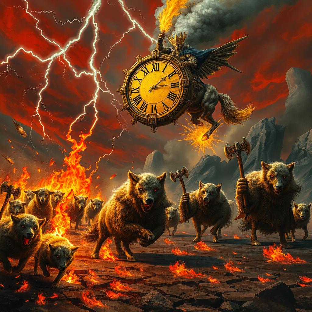 A highly detailed apocalyptic scene rendered in a dark fantasy art style reminiscent of Greg Rutkowski and Boris Vallejo