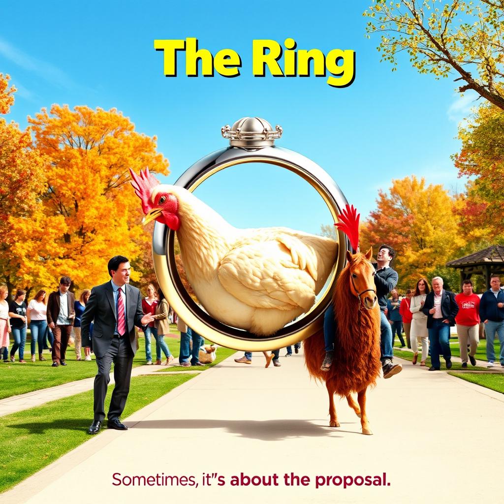 A comedy movie poster titled "The Ring" featuring a humorous and absurd scenario