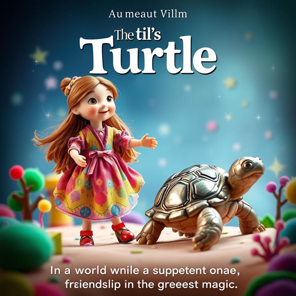 A whimsical and enchanting movie poster for a puppet animation film that tells the delightful story of a little girl and her magical turtle