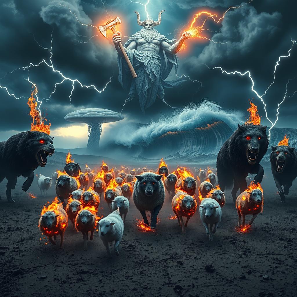 A surreal and apocalyptic landscape filled with intense chaos