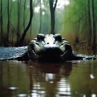 The horror movie featured a terrifying alligator lurking in the dark swamp.